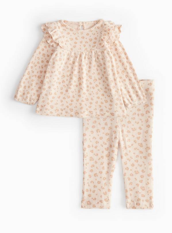 Animal Printed Soft Knit Ribbed Top & Leggings  6-9 months